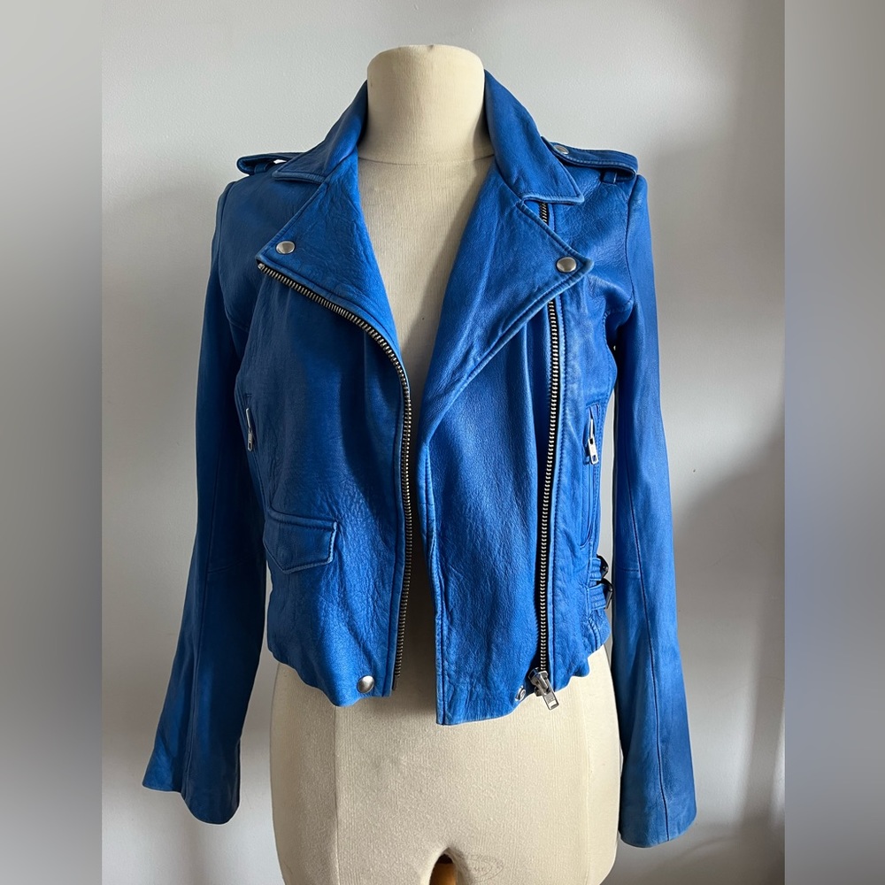 Blue Leather Jacket - never worn - designer